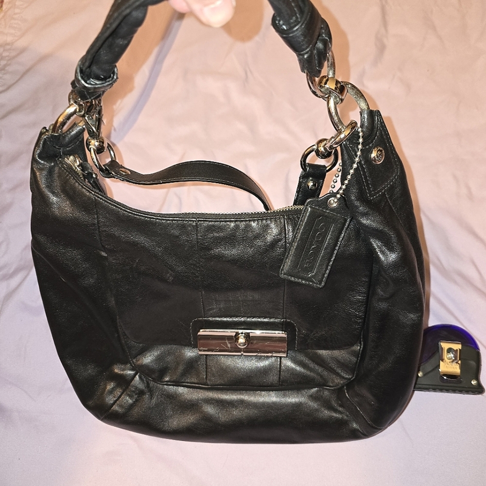 COACH New York Black Leather Shoulder Tote Purse Bag